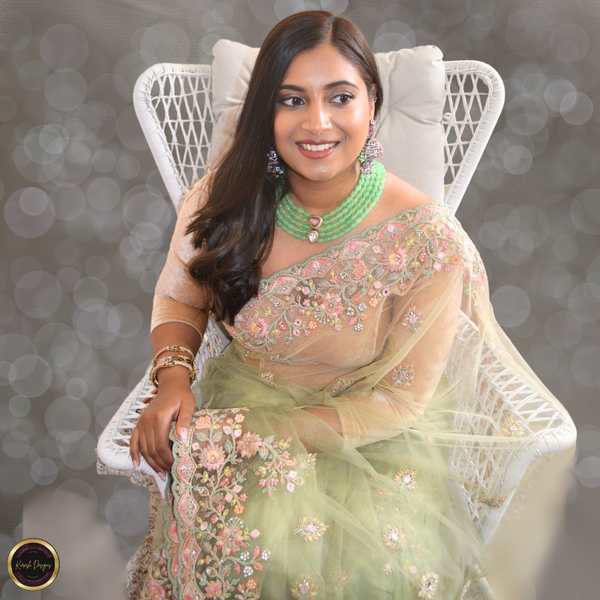 Graceful Green Net Saree With Embroidery