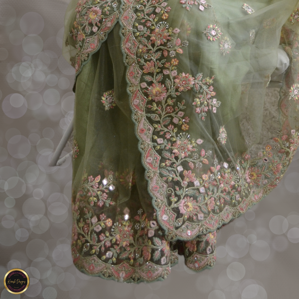 Graceful Green Net Saree With Embroidery