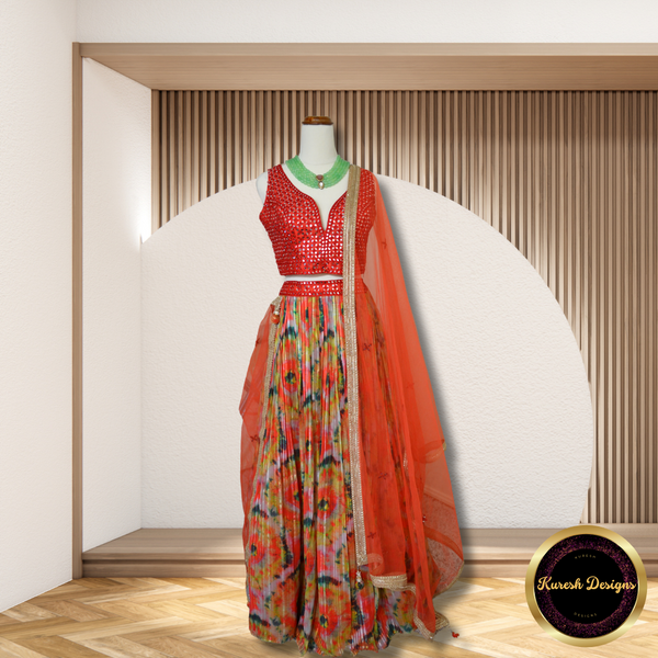 Red Mirror Lehenga
